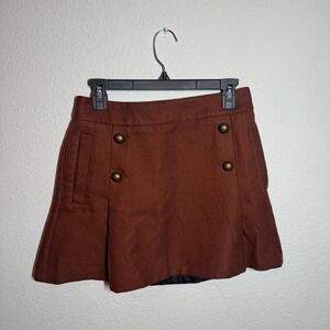 A Line Mini Skirt Womens Rust Brown Front Slit Button Detail Back Zipper Party